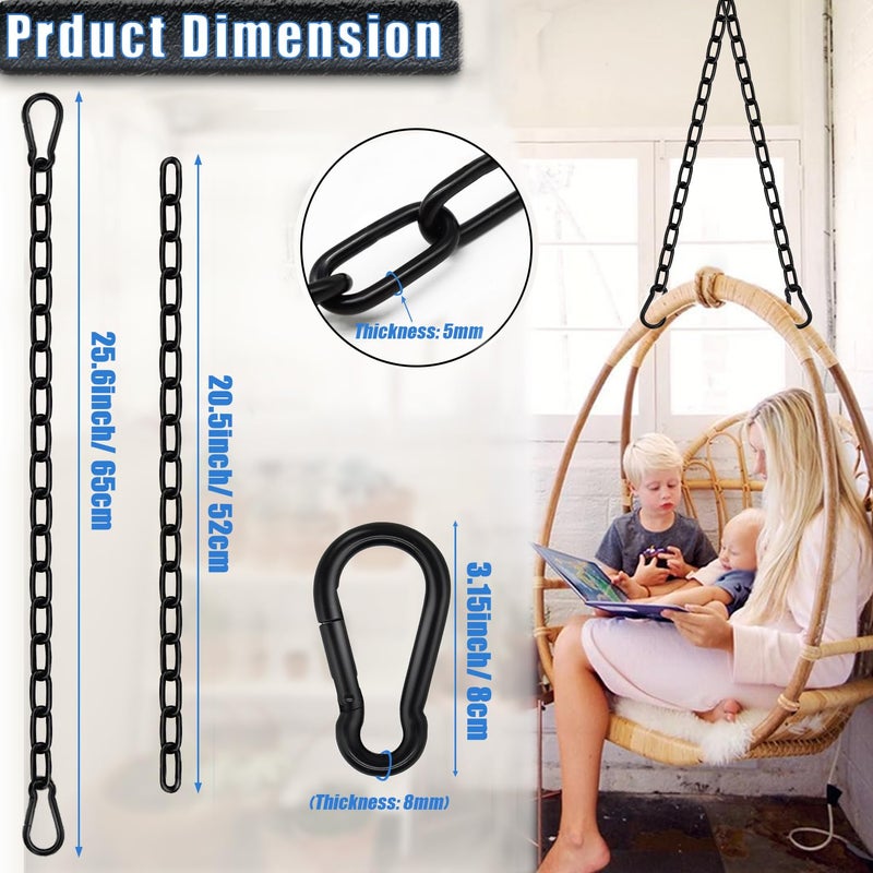 Gelury 2 Pack Hanging Swing Chain with 4 Carabiners 25in  660LB Capacity Heavy Duty Hammock Hardware Kit for Punching Bags  Swing Chairs  Indoor & Outdoor Gym (Black) - Image 2